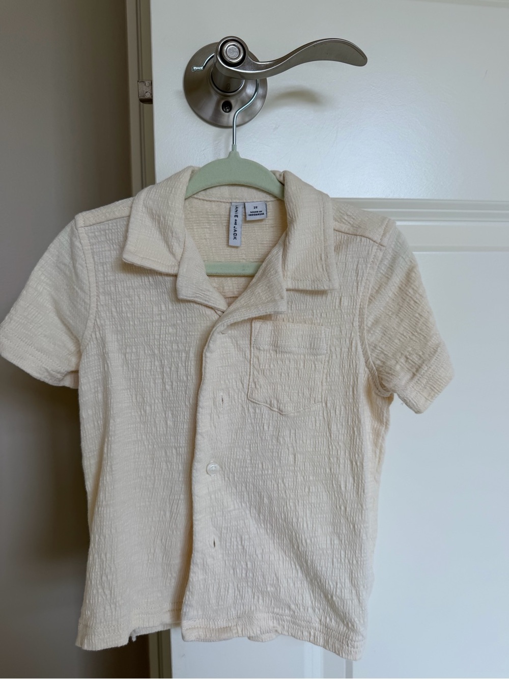 Janie and Jack Cream Textured Short-Sleeve Button-Down